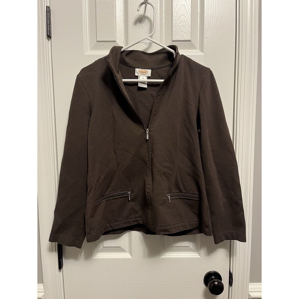 Talbots Jacket Women's med Dark Brown Full Zip, Pockets. Heavy. Comfy